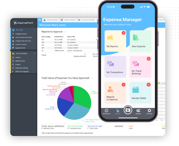 Expense Point's expense reporting dashboard Expense Point's expense reporting dashboard